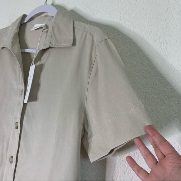 Cozy Earth Womens tan lived in linen short sleeve button shirt XS NWT - Picture 3 of 11